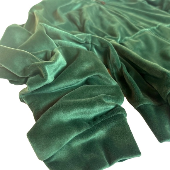 Green Velvet Velour Embroidered Zip Hoodie - Picture 4 of 5